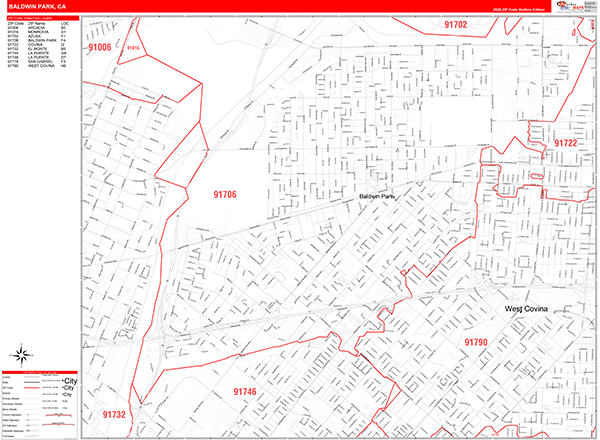 Baldwin Park Zip Code Wall Map
